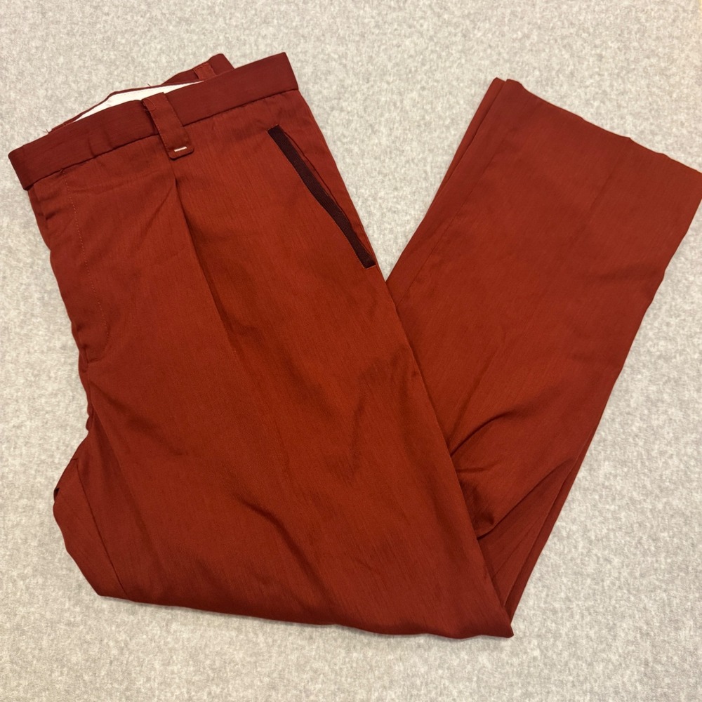 VTG SilverSilk Mens Pleated Trousers Rust Orange Rayon Textured Pants Size 44